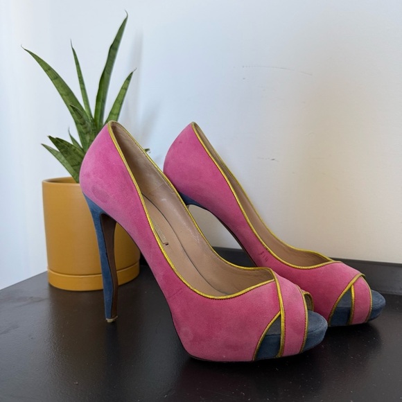 Nicholas Kirkwood pink, blue & gold suede peep toe platform heels – IT 39 (US 8) - Picture 5 of 8